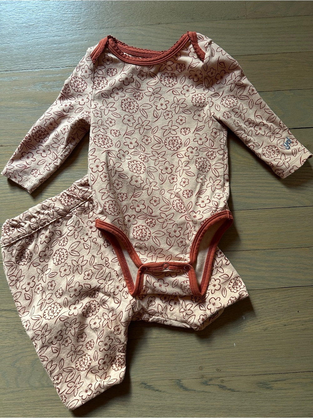 Young Days Floral Set - Long Sleeve Bodysuit & Reversible Pants - Terracotta